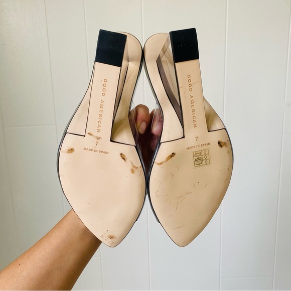 Good American Cinder F Rella Wedge Silver Lucite Triangle Block Heels Size 7​ - Picture 6 of 6